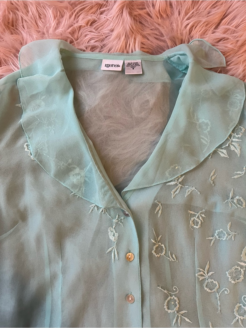 Sheer Embroidered Beaded Fairy Tie-Sleeve Blouse - Picture 5 of 11